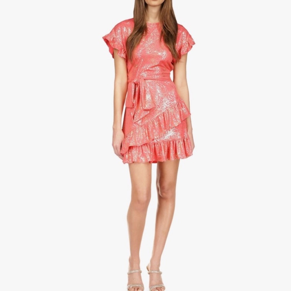 New Michael Kors Sangria Foil Wrap Dress Size Large Holiday Christmas Easter